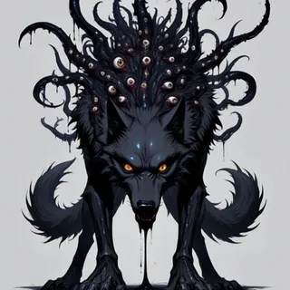 nightmarish eldritch horror, grotesque, multiple eyes, dripping ichor — 악몽(해부 변형)