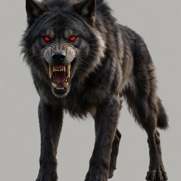 Krea 2 Turbo: terrifying monstrous predator, bloody fangs, glowing red eyes