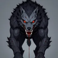 Z-Anime: terrifying monstrous predator, bloody fangs, glowing red eyes