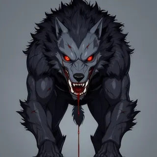 terrifying monstrous predator, bloody fangs, glowing red eyes — 공포