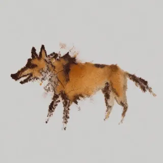 primitive cave painting style, ochre on rock — 황토 안료 벽화 늑대. 완벽