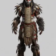 bone ornaments, tribal war paint, feathers