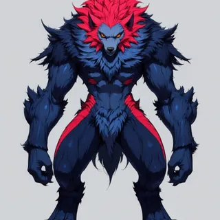 huge towering, low angle emphasizing scale — 두발 근육질 늑대인간, 덩치 증가