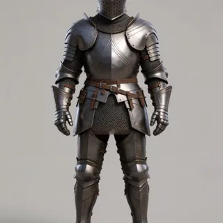 an armored human knight — 실제 금속 풀플레이트 + 사슬갑옷