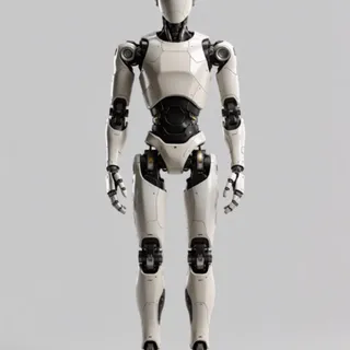 a sleek humanoid robot — 매끈한 흰색 휴머노이드, 정교한 관절