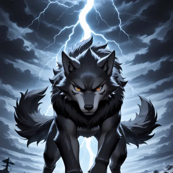 Z-Anime: thunderstorm, lightning strikes, dark clouds